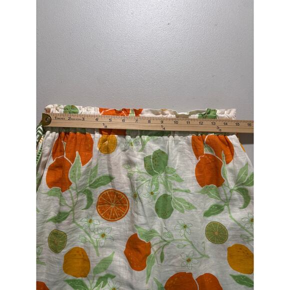 Linen Midi Skirt Rachel Zoe Women Size XL Multicolor Blend Belted Fruit Floral - Picture 5 of 9